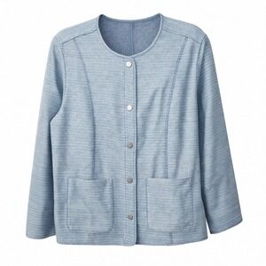 Pure Jill Indigo Women XL Blue Striped Button Front Jacket Cotton Snap Front